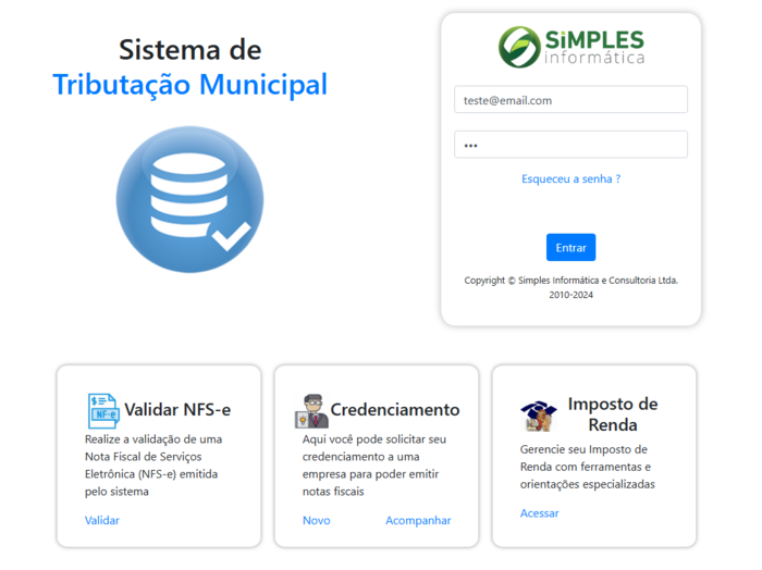 Tela de login do STMWEB
