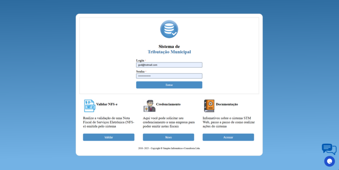 Tela de login do STMWEB